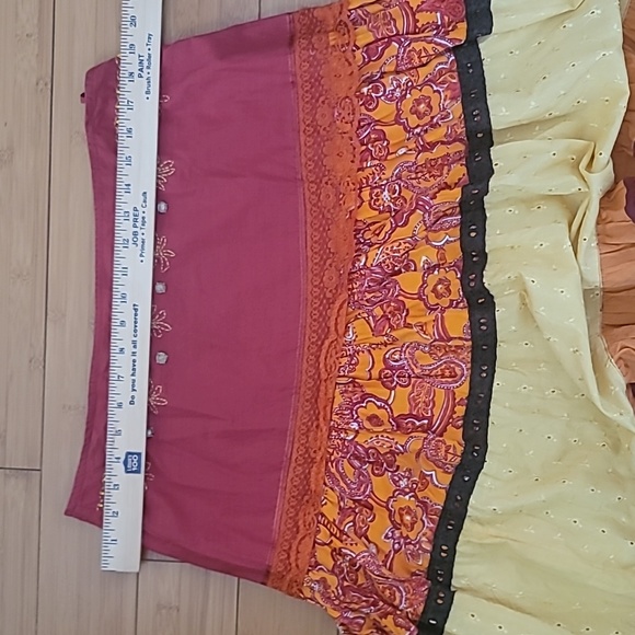 ALBERTO MAKALI Tiered Ethnic Mixed Pattern Fabric lace eyelet Midi Skirt SZ 14 - Picture 7 of 8